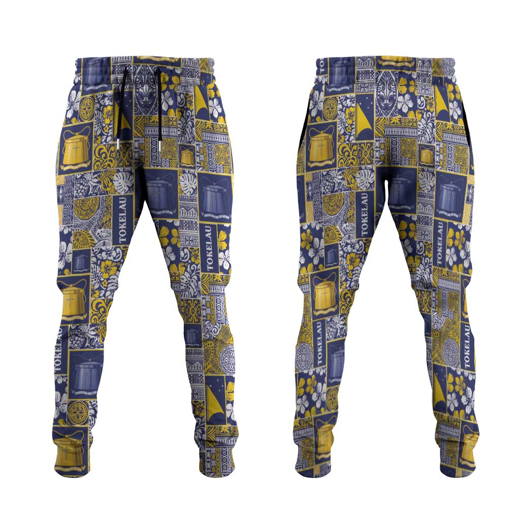 Tokelau Manuia te Kilihimahi Jogger Pants Pacific Patchwork Xmas Vibes LT9 Blue - Polynesian Pride