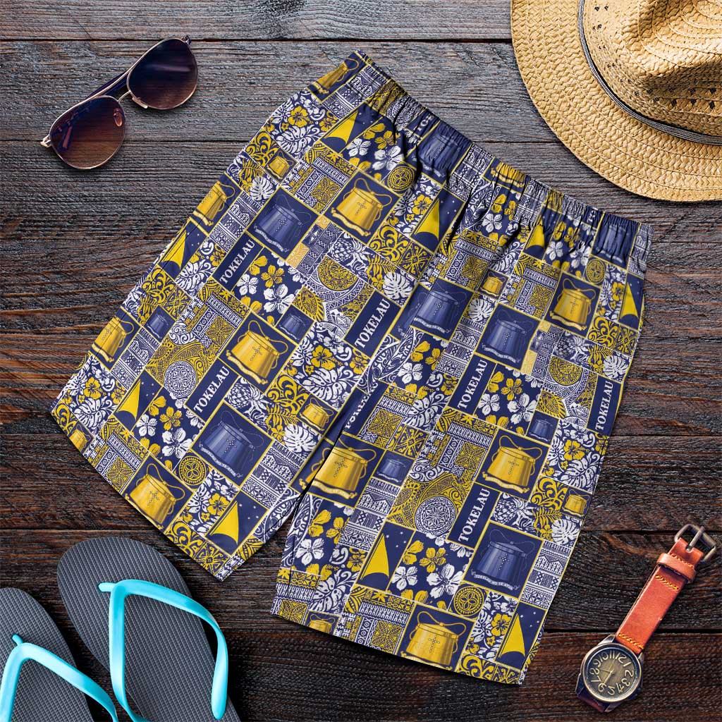 Tokelau Manuia te Kilihimahi Shorts for Men Pacific Patchwork Xmas Vibes LT9 Blue - Polynesian Pride