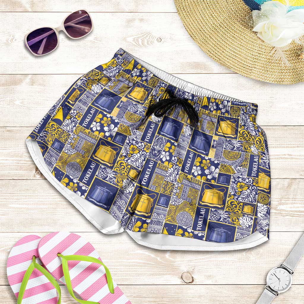 Tokelau Manuia te Kilihimahi Shorts for Women Pacific Patchwork Xmas Vibes LT9 Blue - Polynesian Pride