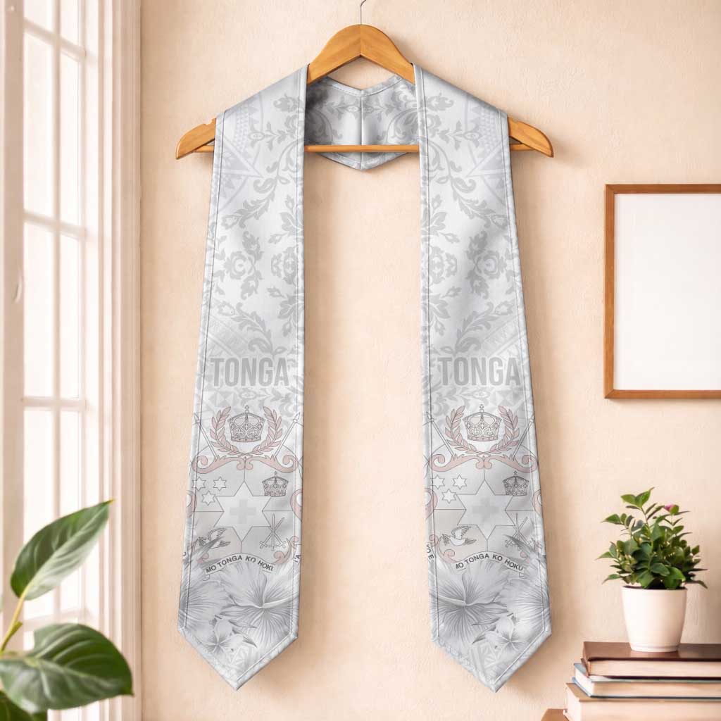 Tonga Faka Sepitema Graduation Stole Ngatu and Floral Pattern with Blooming Hibiscus LT03 One Size White - Polynesian Pride