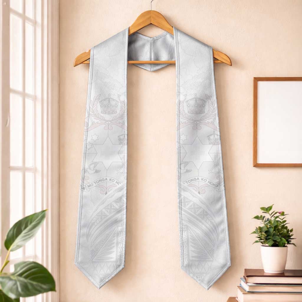 Tonga Faka Sepitema Graduation Stole Ngatu Pattern with Plumeria and Hibiscus LT03 One Size White - Polynesian Pride