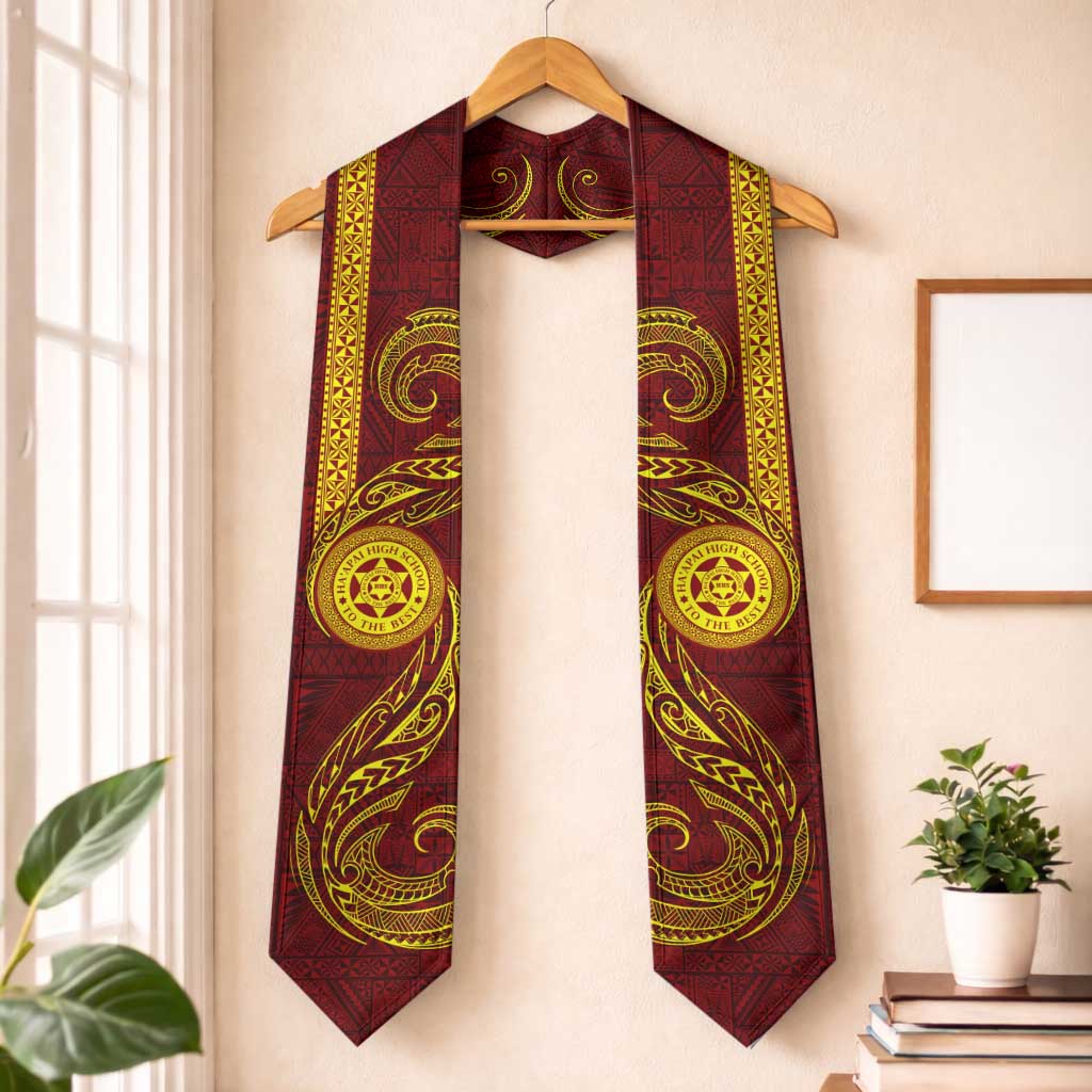 Tonga Ha'apai High School Graduation Stole Ngatu and Maori Ethnic Tribal Pattern LT03 One Size Red - Polynesian Pride