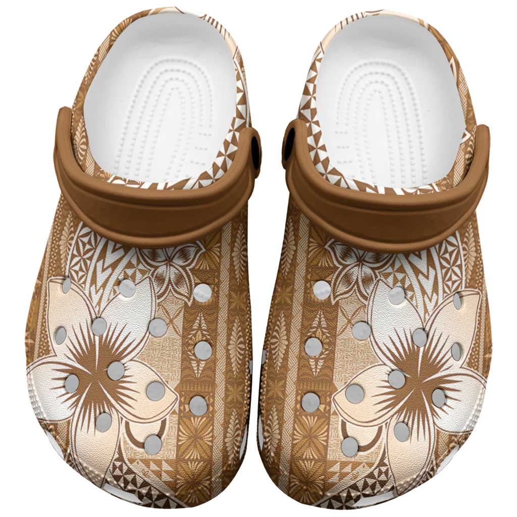 Tonga Kupesi Ngatu Clogs Shoes Vintage Brown Plumeria - Polynesian Pride
