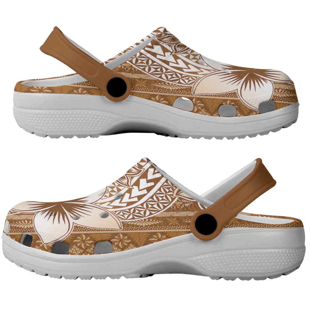Tonga Kupesi Ngatu Clogs Shoes Vintage Brown Plumeria - Polynesian Pride