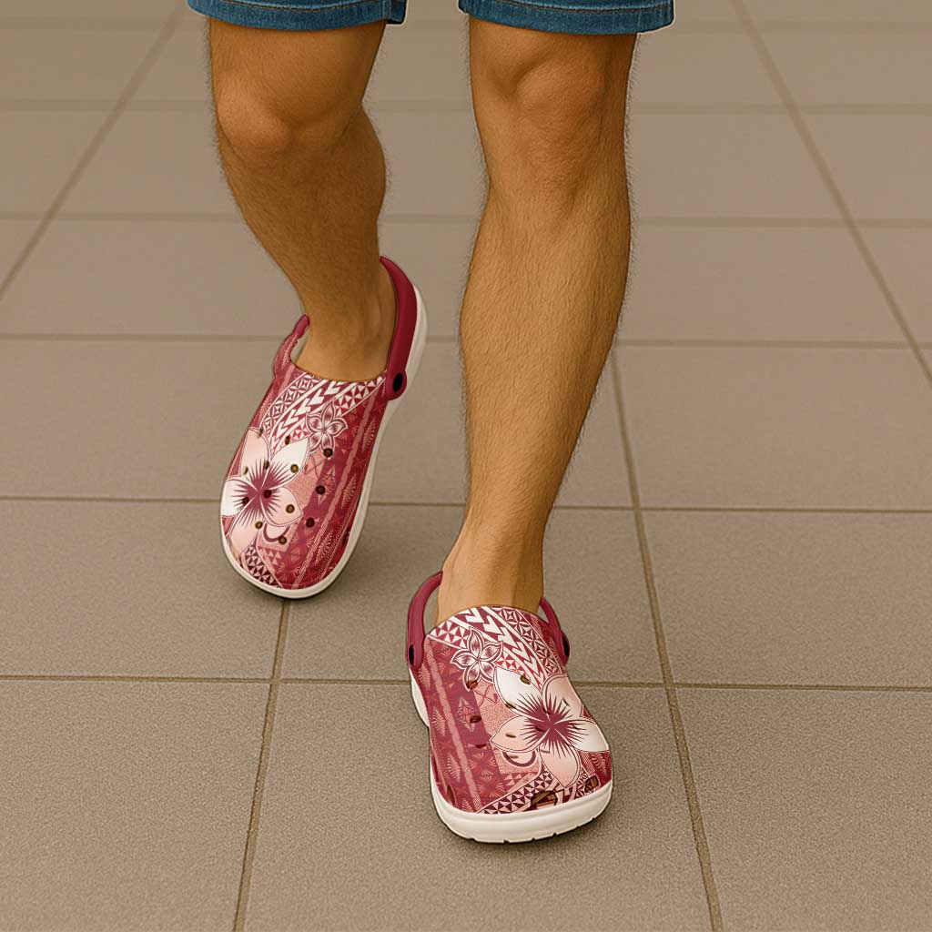 Tonga Kupesi Ngatu Clogs Shoes Vintage Red Plumeria - Polynesian Pride