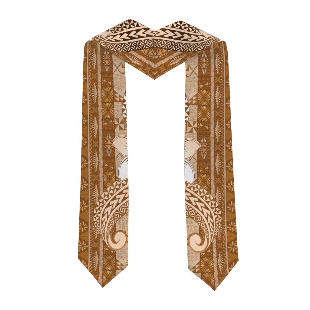 Tonga Kupesi Ngatu Graduation Stole Vintage Brown Plumeria LT05 - Polynesian Pride