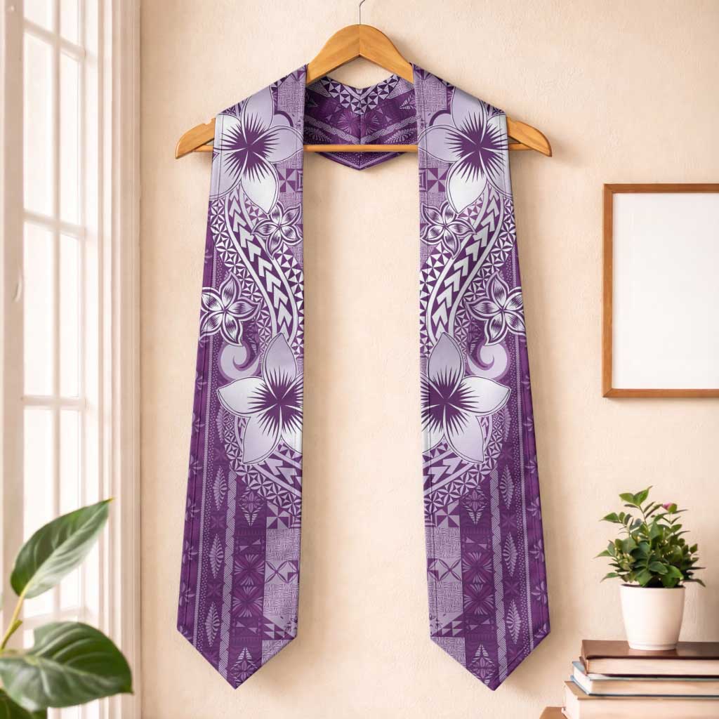 Tonga Kupesi Ngatu Graduation Stole Vintage Purple Plumeria LT05 One Size Purple - Polynesian Pride