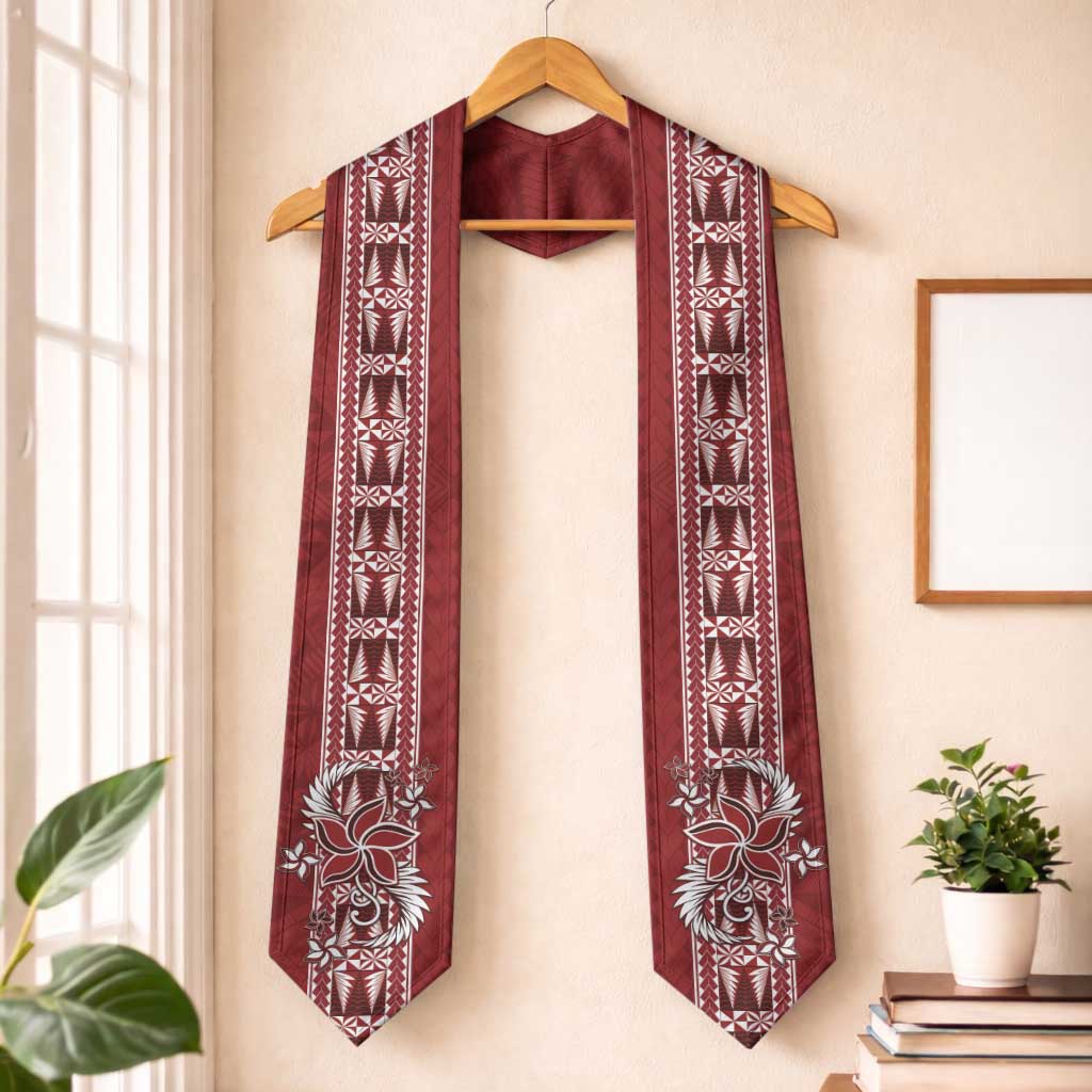 Tonga Language Week Graduation Stole Malo e Lelei Kupesi Ngatu Pattern LT05 One Size Red - Polynesian Pride