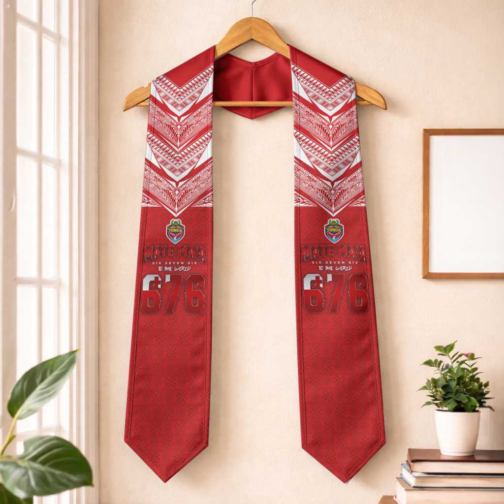 Tonga Rugby Graduation Stole Ngatu Motifs and Pacific Patterns LT03 One Size Red - Polynesian Pride