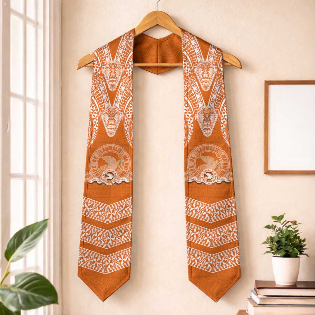 Tonga Tailulu College Graduation Stole Traditional Ngatu and Polynesian Pattern LT03 One Size Orange - Polynesian Pride