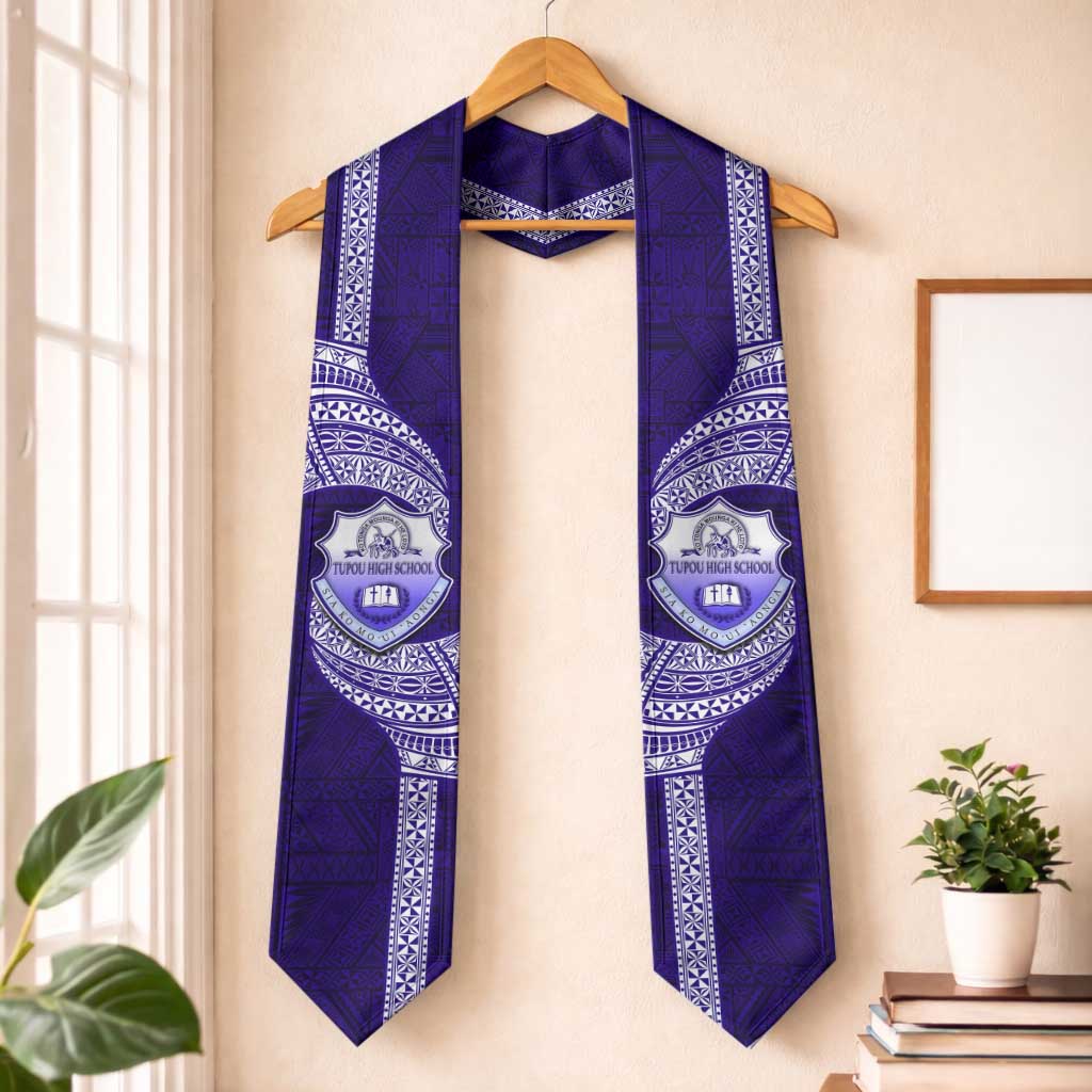 Tonga Tupou High School Graduation Stole Traditional Ngatu and Polynesian Pattern LT03 One Size Blue - Polynesian Pride