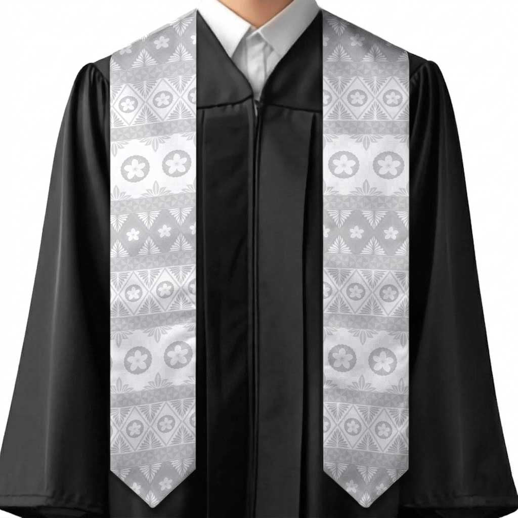 Tonga White Sunday Graduation Stole Tongan Ngatu Siale Pattern LT05 - Polynesian Pride