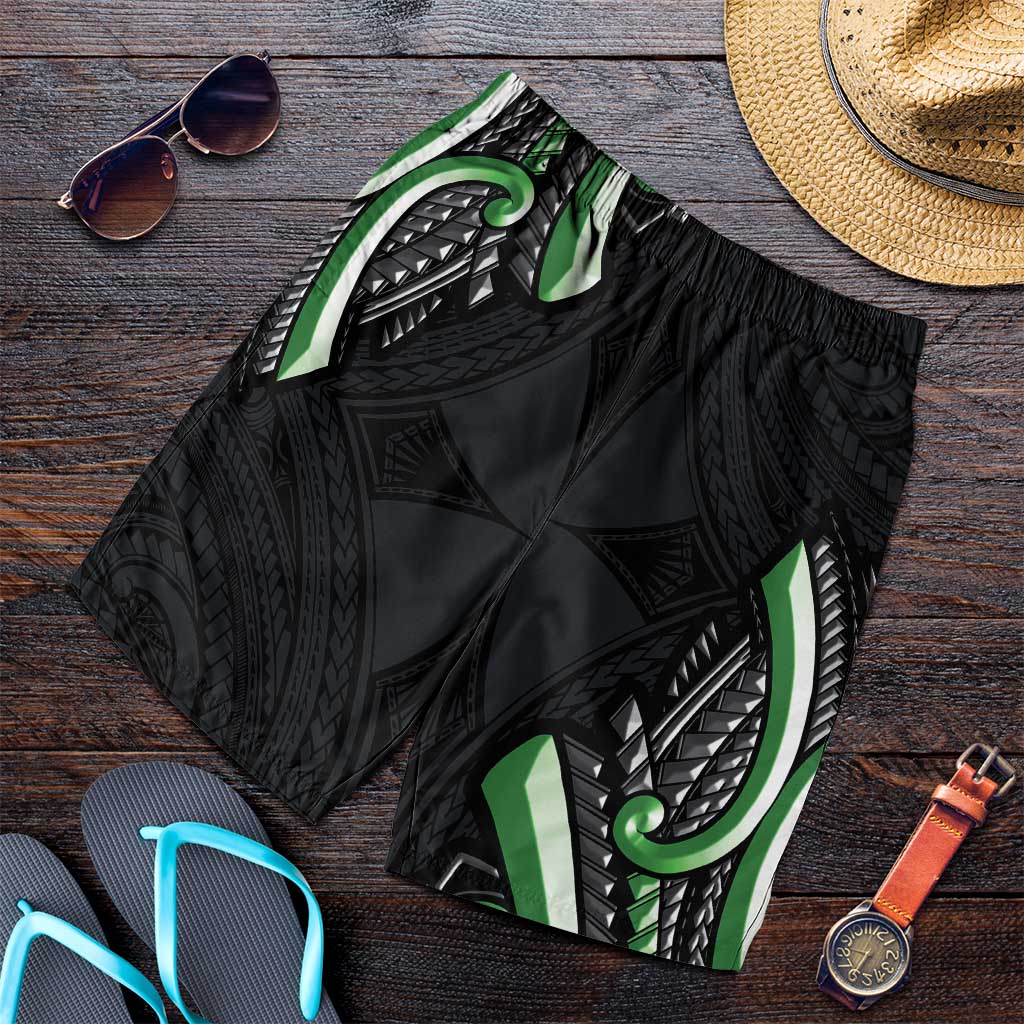 Traditional Art Hawaiian Kakau Tattoos Shorts for Men Green Color LT03 Green - Polynesian Pride