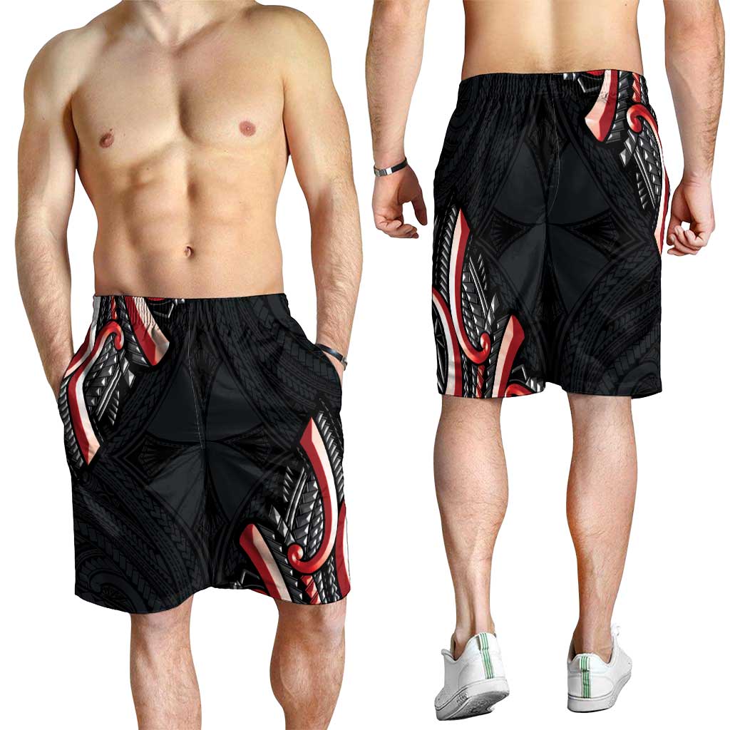 Traditional Art Hawaiian Kakau Tattoos Shorts for Men Red Color - Polynesian Pride