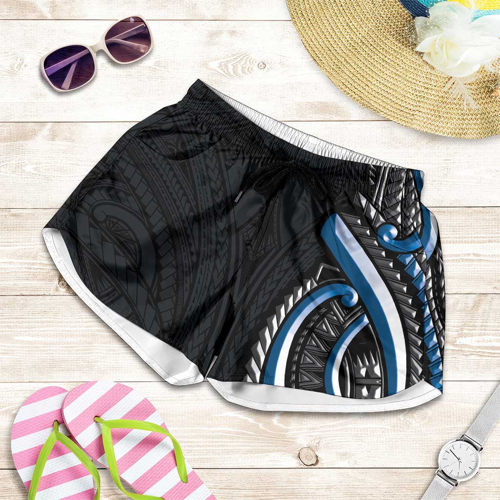 Traditional Art Hawaiian Kakau Tattoos Shorts for Women Blue Color LT03 Blue - Polynesian Pride