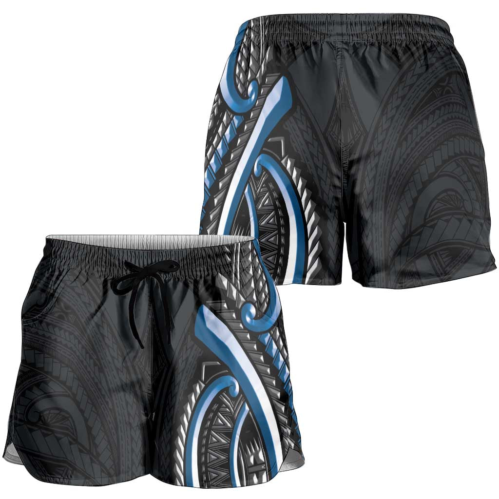 Traditional Art Hawaiian Kakau Tattoos Shorts for Women Blue Color LT03 - Polynesian Pride