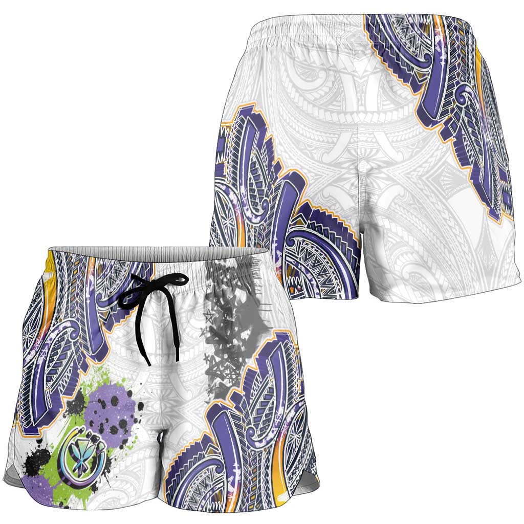 Traditional Art Hawaiian Kakau Tattoos Shorts for Women Graffiti Style LT03 - Polynesian Pride