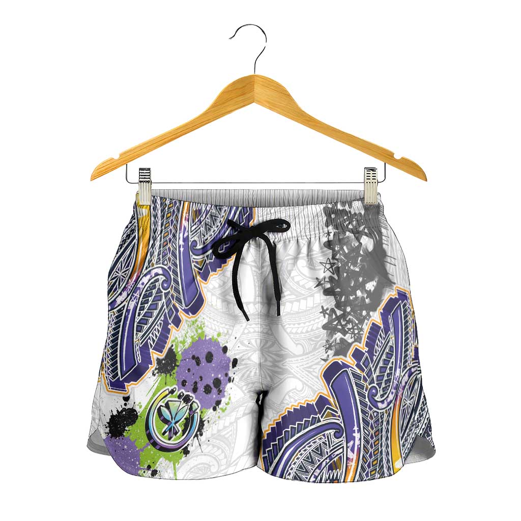 Traditional Art Hawaiian Kakau Tattoos Shorts for Women Graffiti Style LT03 - Polynesian Pride