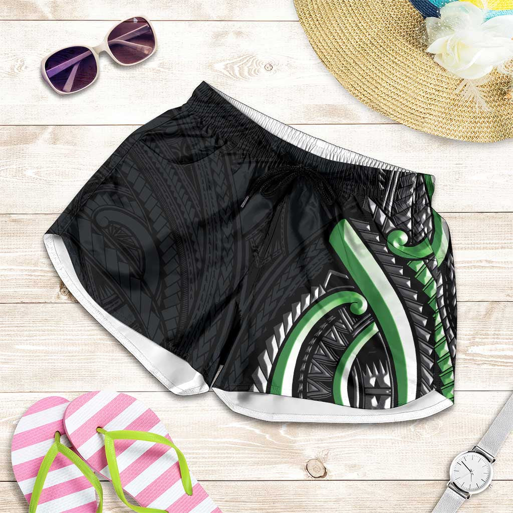 Traditional Art Hawaiian Kakau Tattoos Shorts for Women Green Color LT03 Green - Polynesian Pride