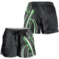 Traditional Art Hawaiian Kakau Tattoos Shorts for Women Green Color LT03 - Polynesian Pride