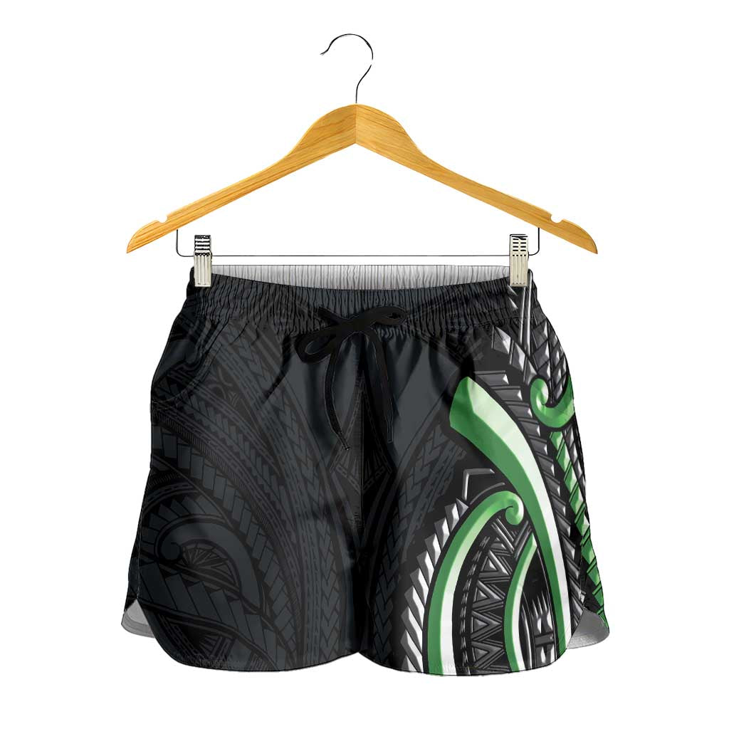 Traditional Art Hawaiian Kakau Tattoos Shorts for Women Green Color LT03 - Polynesian Pride