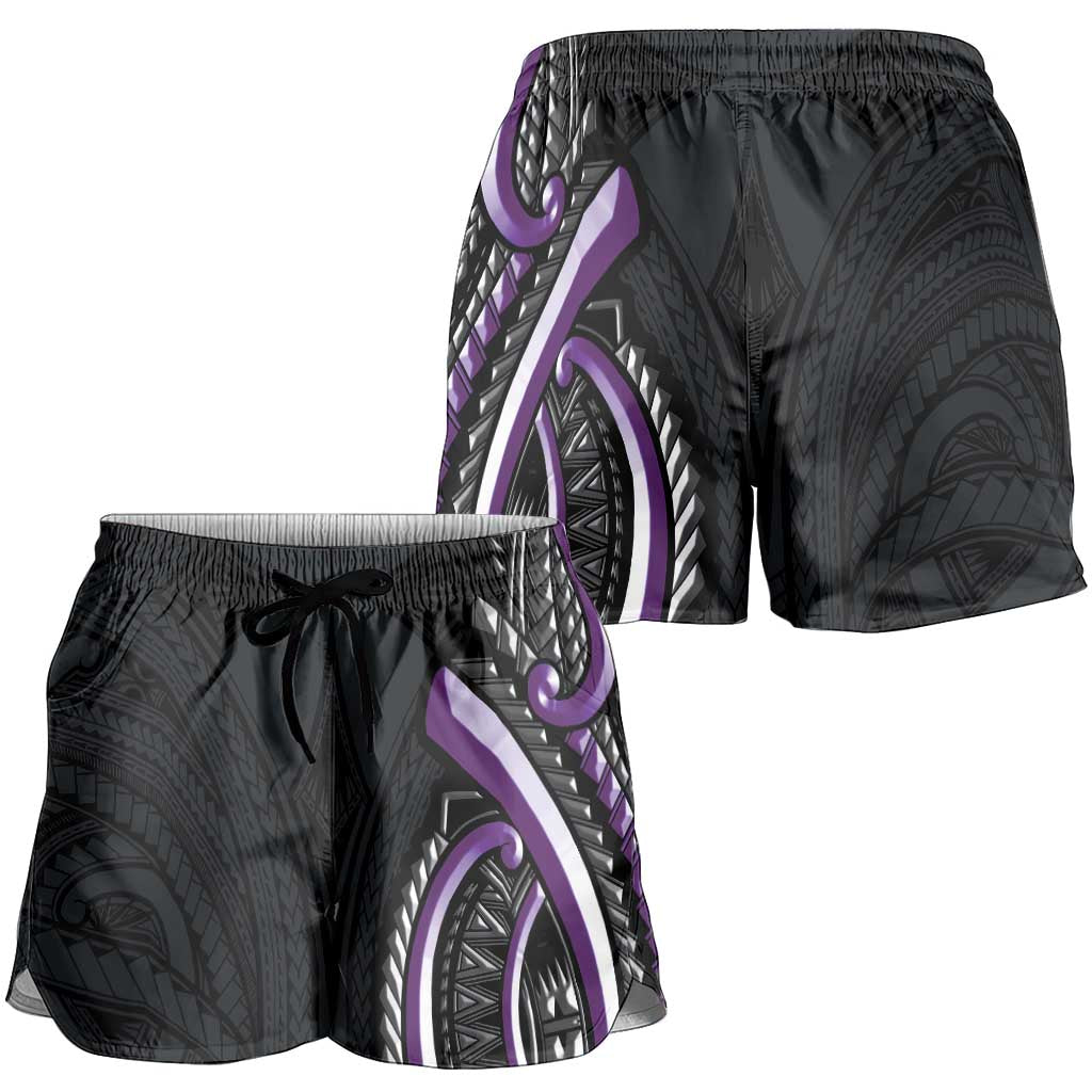 Traditional Art Hawaiian Kakau Tattoos Shorts for Women Purple Color LT03 - Polynesian Pride
