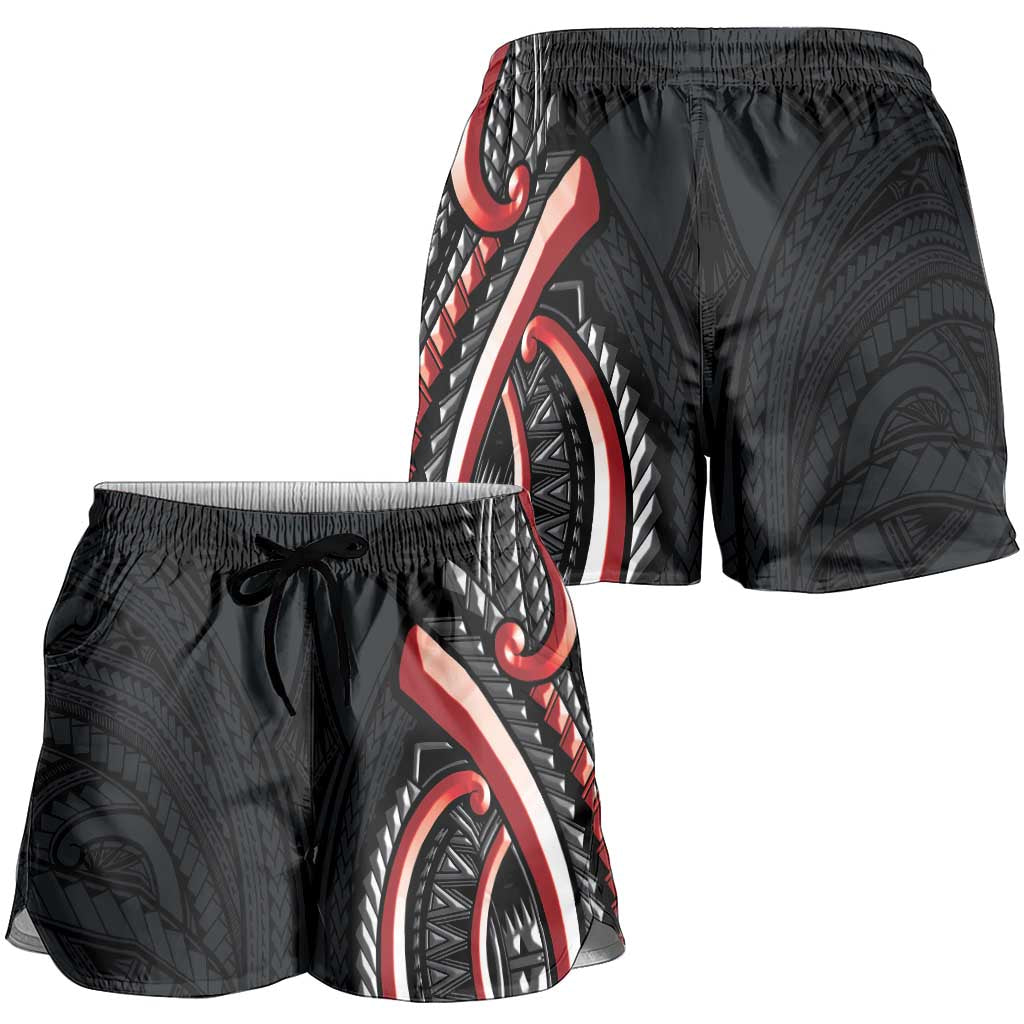 Traditional Art Hawaiian Kakau Tattoos Shorts for Women Red Color LT03 - Polynesian Pride