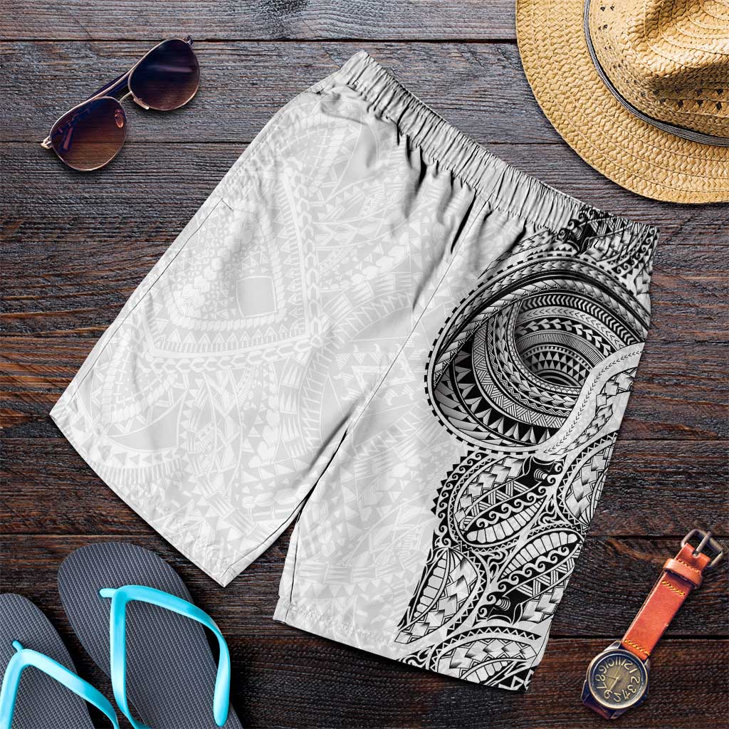 Traditional Polynesian Art Tattoos Shorts for Men White Color LT03 White - Polynesian Pride