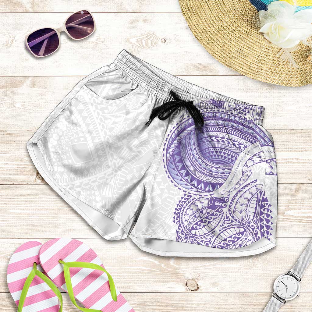 Traditional Polynesian Art Tattoos Shorts for Women Purple Color LT03 Purple - Polynesian Pride