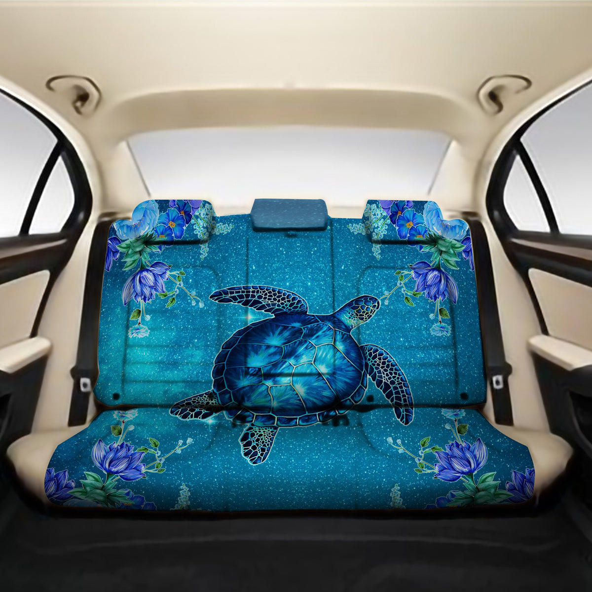 Hawaii Blue Turtle Flower Back Seat Cover - Ocean Secret - AH - Polynesian Pride