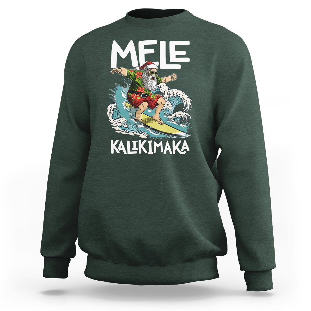 Mele Kalikimaka Tropical Hawaiian Christmas in Hawaii Surfing Santa Sweatshirt TS02 Dark Forest Green - Polynesian Pride