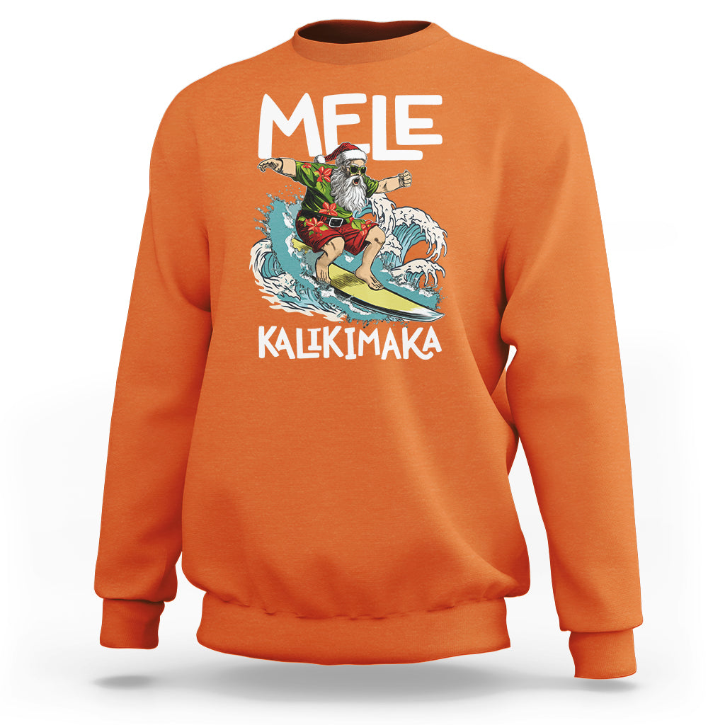 Mele Kalikimaka Tropical Hawaiian Christmas in Hawaii Surfing Santa Sweatshirt TS02 Orange - Polynesian Pride