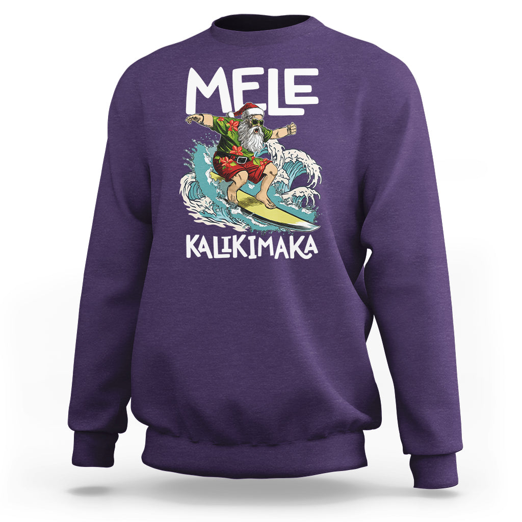 Mele Kalikimaka Tropical Hawaiian Christmas in Hawaii Surfing Santa Sweatshirt TS02 Purple - Polynesian Pride