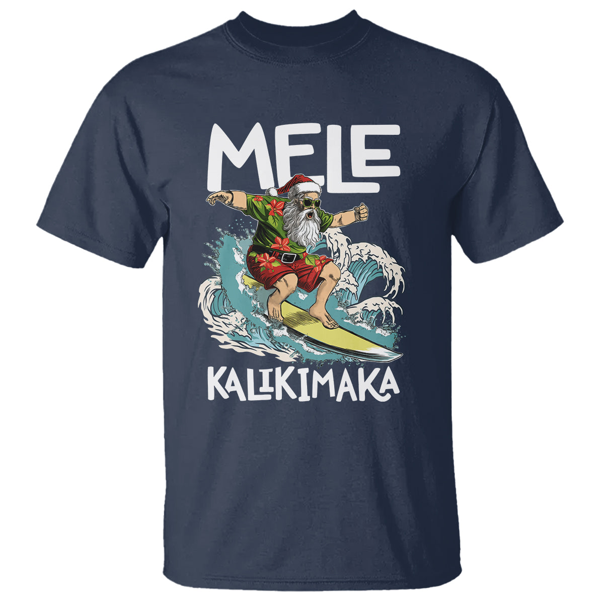 Mele Kalikimaka Tropical Hawaiian Christmas in Hawaii Surfing Santa T Shirt TS02 Navy - Polynesian Pride