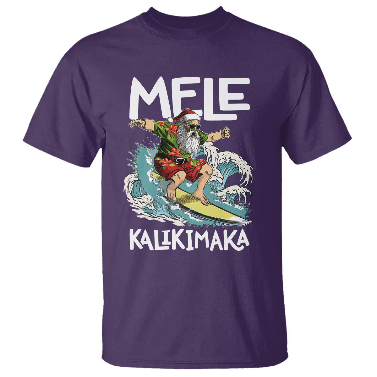 Mele Kalikimaka Tropical Hawaiian Christmas in Hawaii Surfing Santa T Shirt TS02 Purple - Polynesian Pride