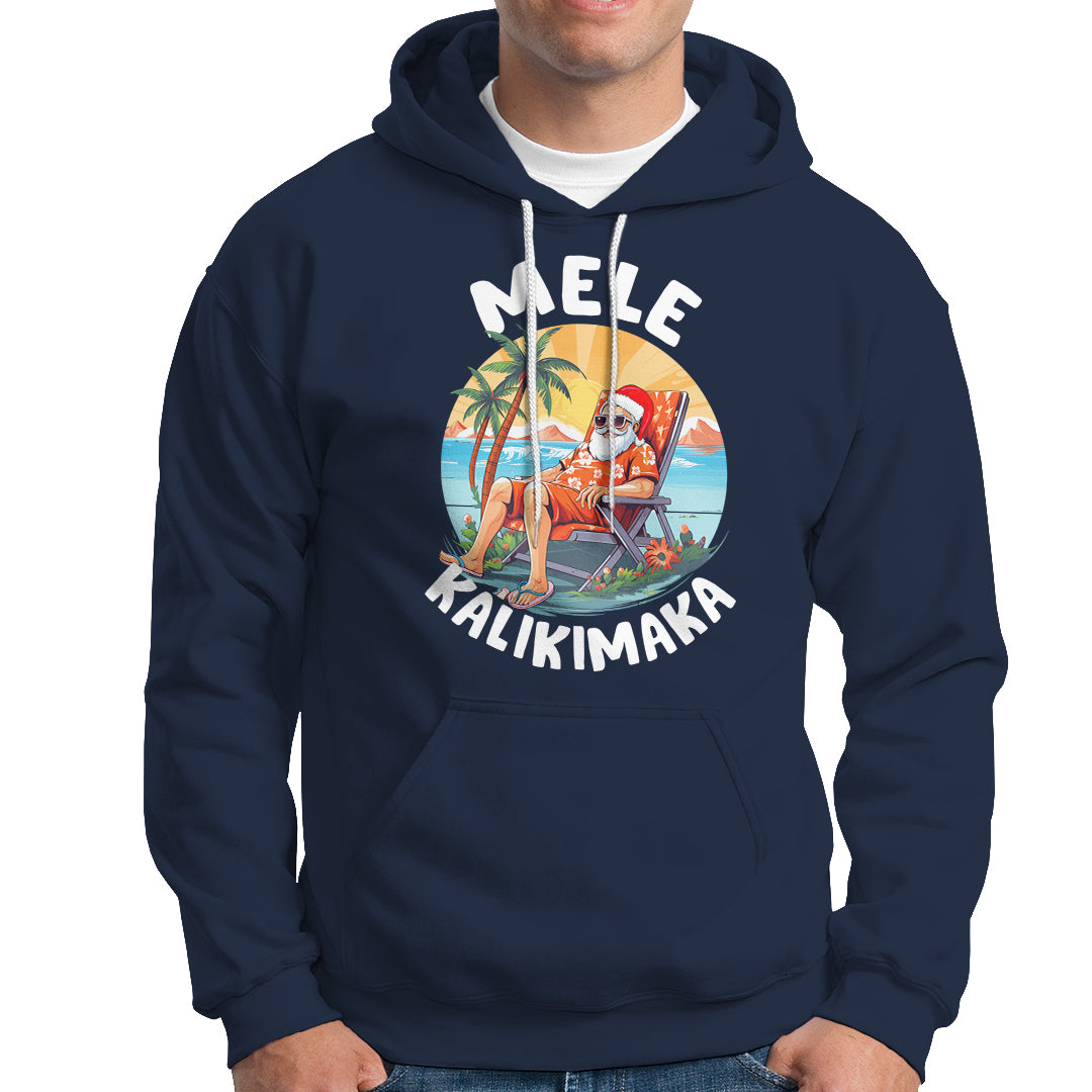 Mele Kalikimaka Tropical Hawaiian Christmas in Hawaii Sunbath Santa Hoodie TS02 Navy - Polynesian Pride