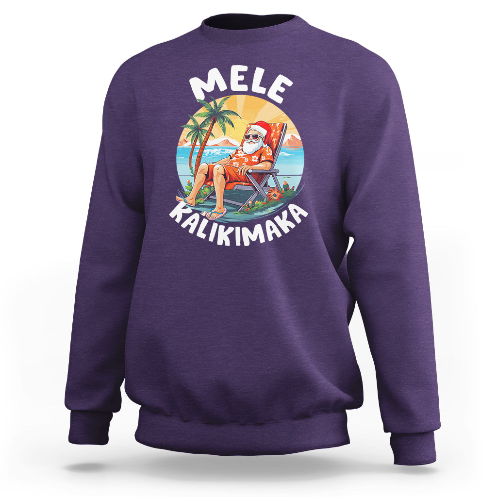 Mele Kalikimaka Tropical Hawaiian Christmas in Hawaii Sunbath Santa Sweatshirt TS02 Purple - Polynesian Pride