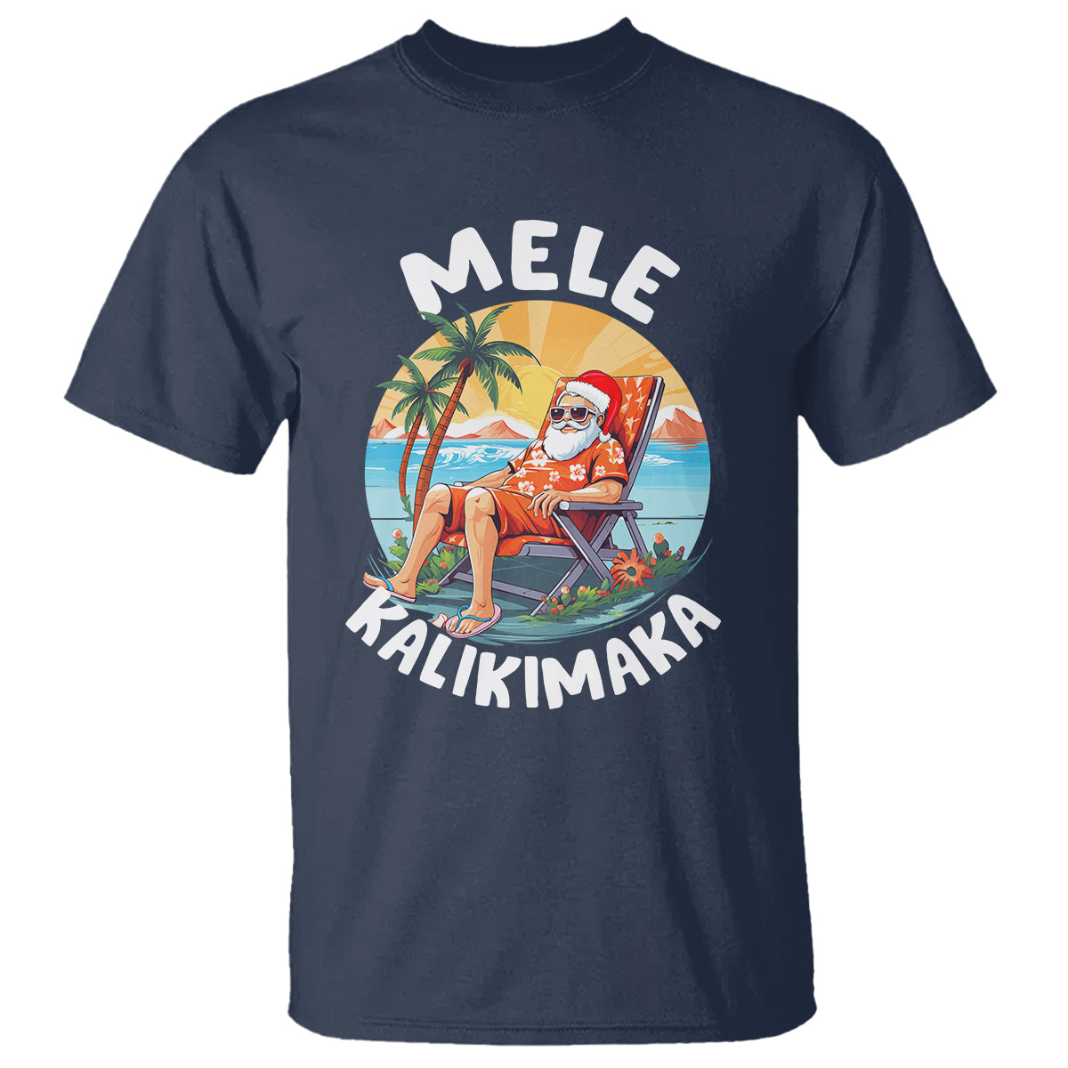 Mele Kalikimaka Tropical Hawaiian Christmas in Hawaii Sunbath Santa T Shirt TS02 Navy - Polynesian Pride