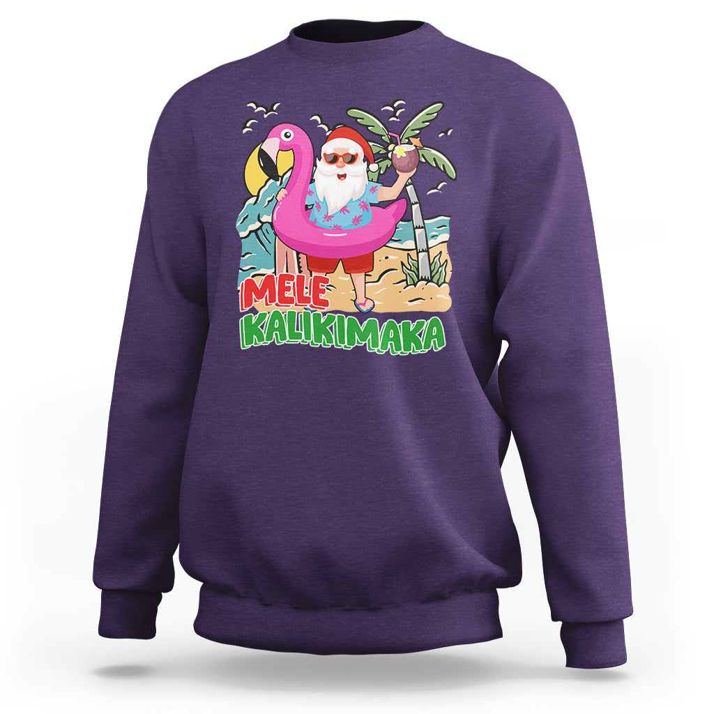 Mele Kalikimaka Tropical Hawaiian Christmas in Hawaii Beach Santa Sweatshirt TS02 Purple - Polynesian Pride
