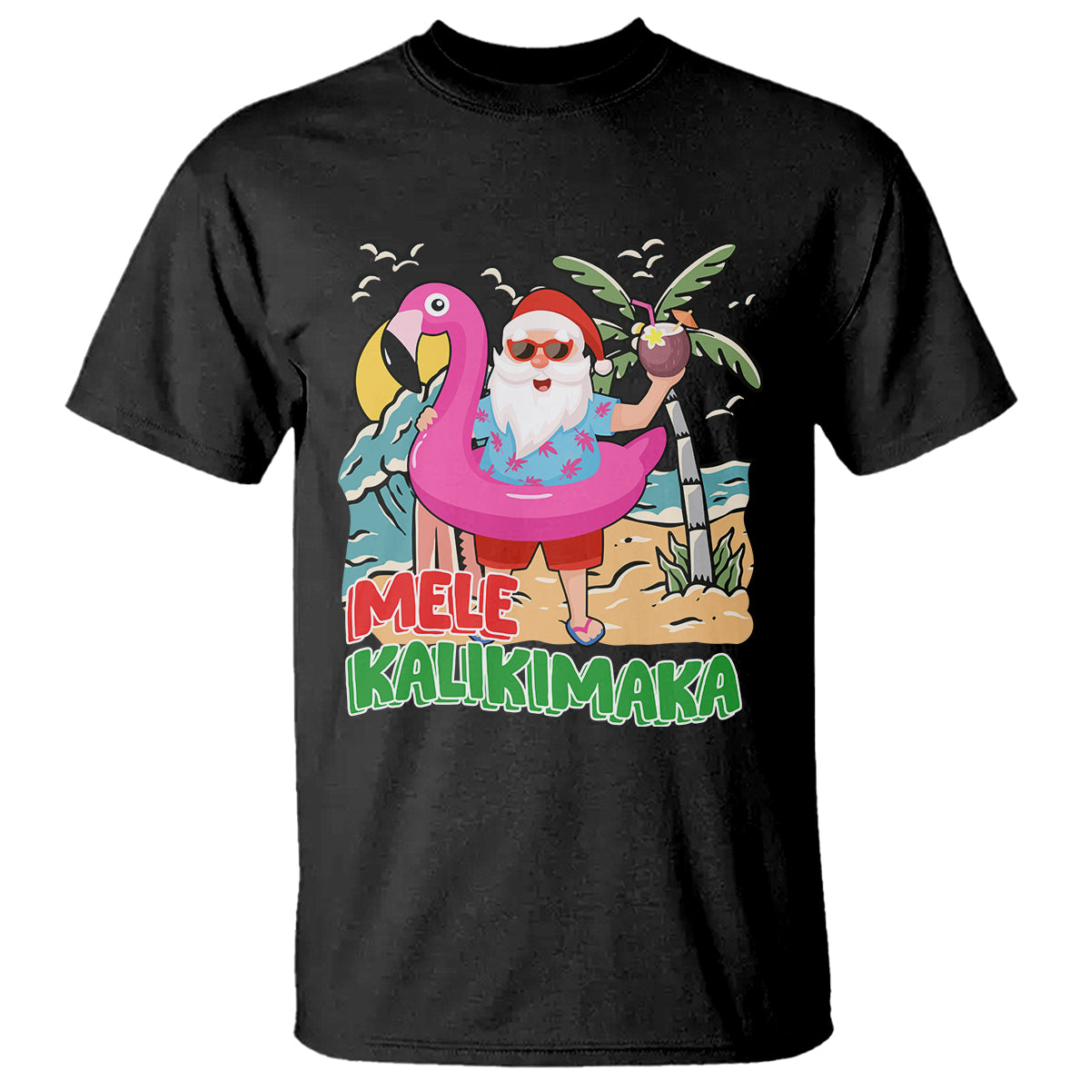 Mele Kalikimaka Tropical Hawaiian Christmas in Hawaii Beach Santa T Shirt TS02 Black - Polynesian Pride