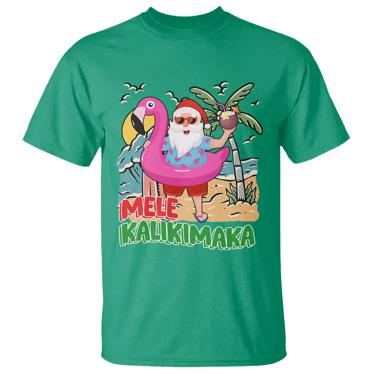 Mele Kalikimaka Tropical Hawaiian Christmas in Hawaii Beach Santa T Shirt TS02 Irish Green - Polynesian Pride