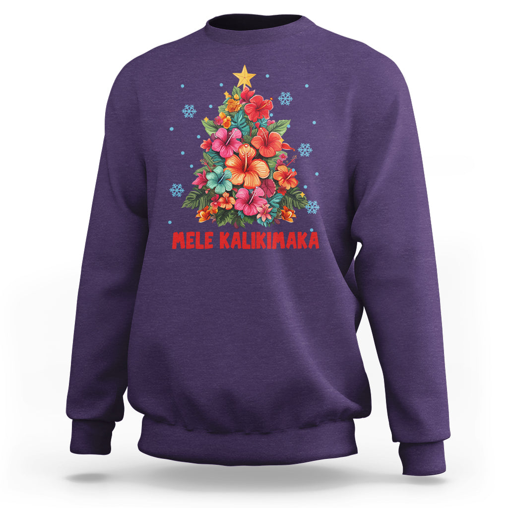 Tropical Hawaiian Hibiscus Christmas Tree Mele Kalikimaka Sweatshirt TS02 Purple - Polynesian Pride