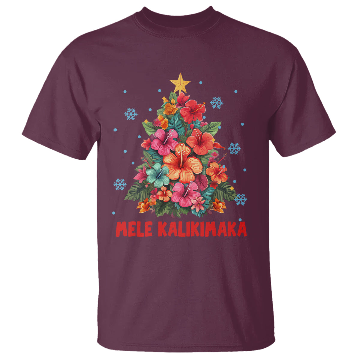 Tropical Hawaiian Hibiscus Christmas Tree Mele Kalikimaka T Shirt TS02 Maroon - Polynesian Pride