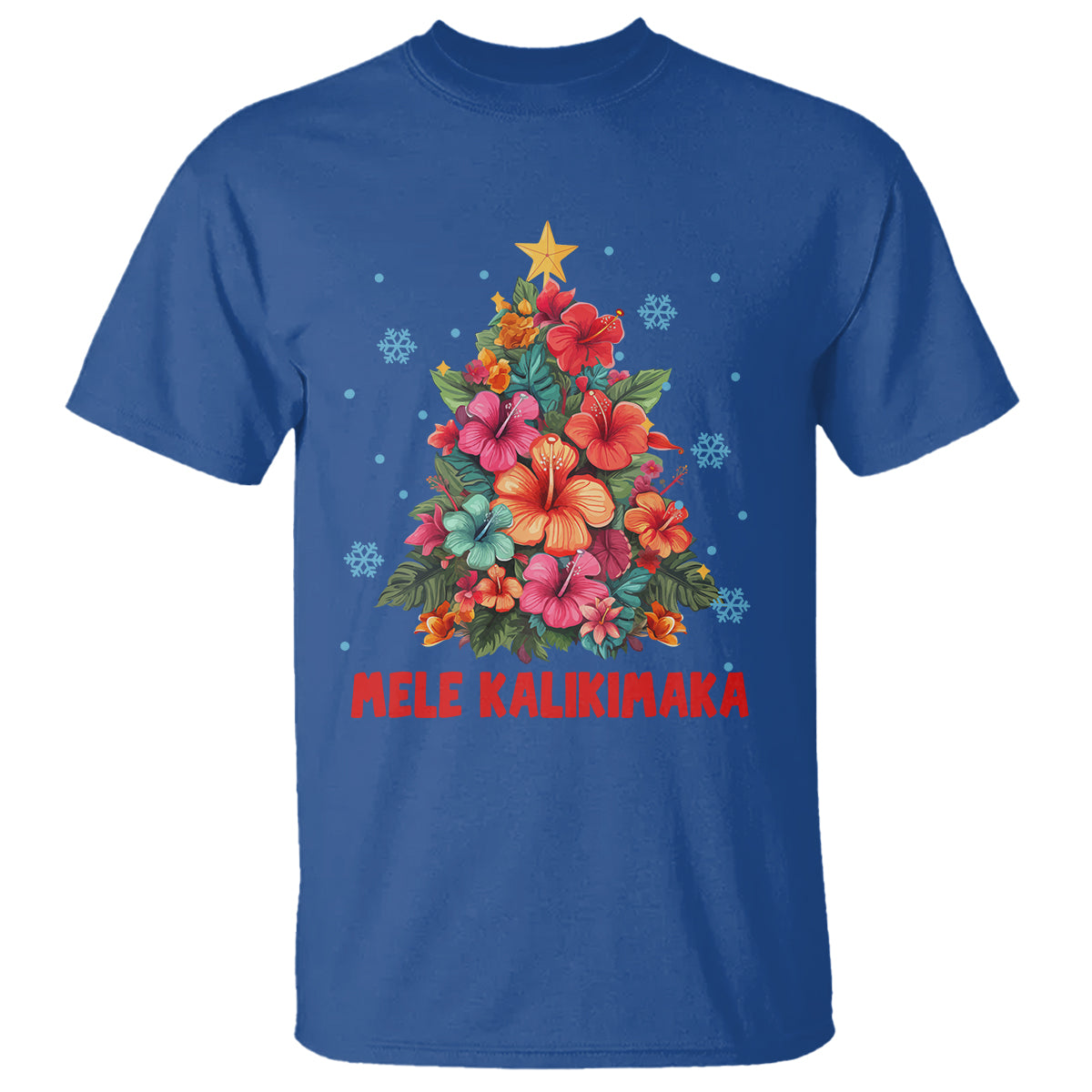 Tropical Hawaiian Hibiscus Christmas Tree Mele Kalikimaka T Shirt TS02 Royal Blue - Polynesian Pride