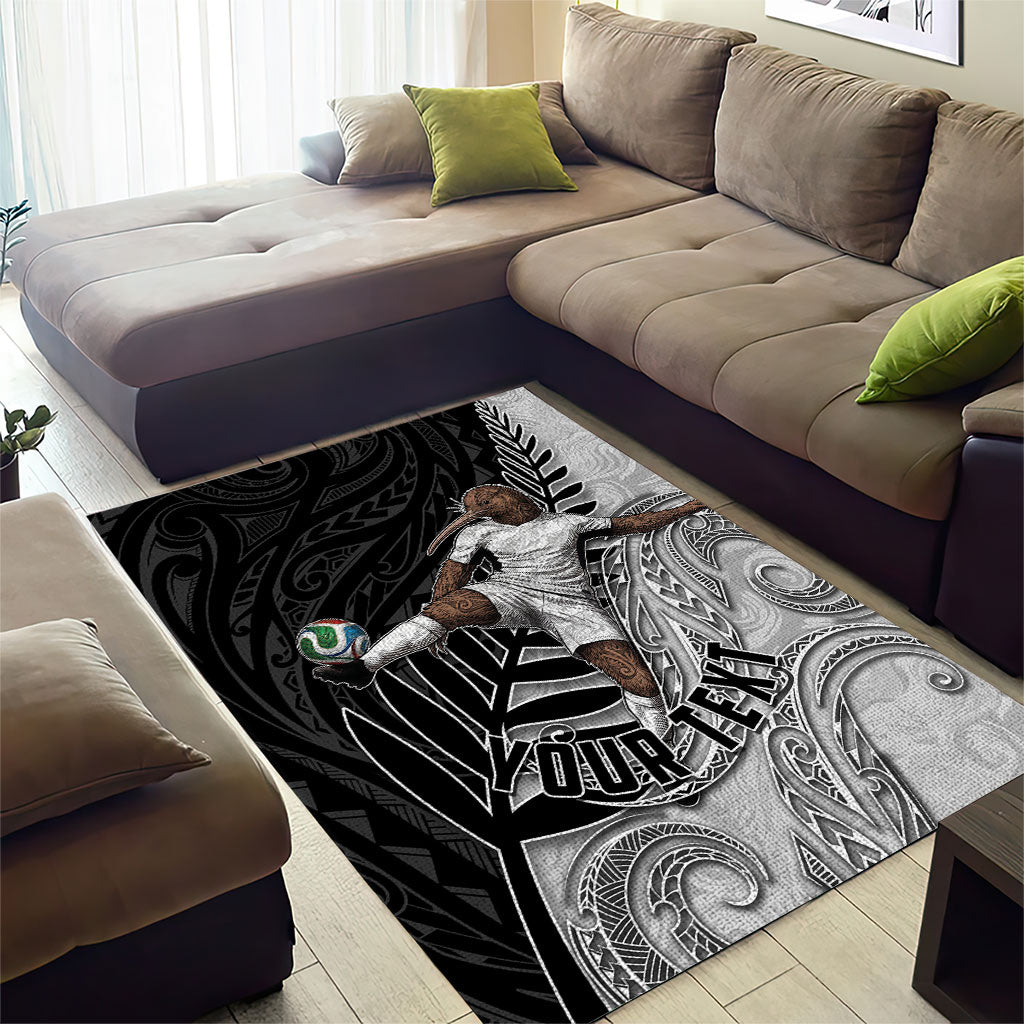 Personalized New Zealand Football Area Rug Kiwi Mascot with Silver Fern - Maori Tribal Tattoo Art