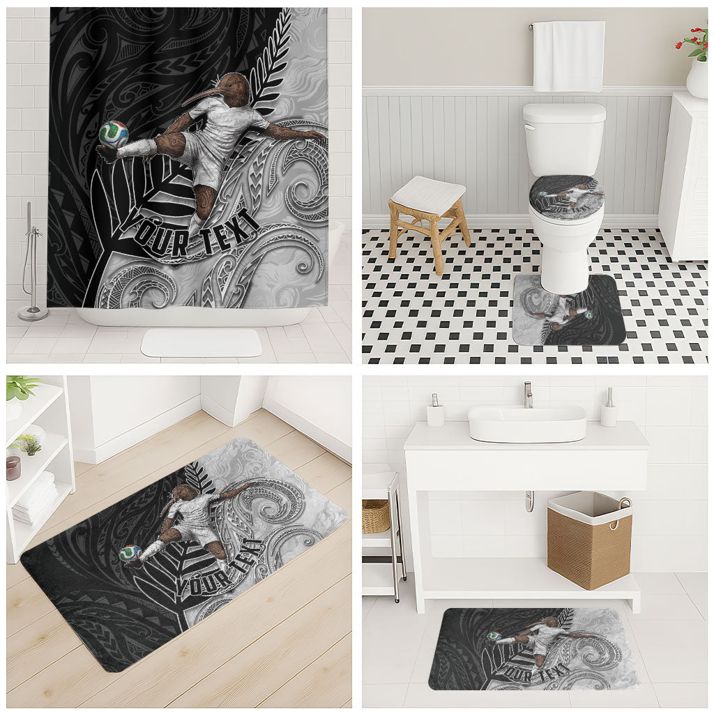 Personalized New Zealand Football Bathroom Set Kiwi Mascot with Silver Fern - Maori Tribal Tattoo Art