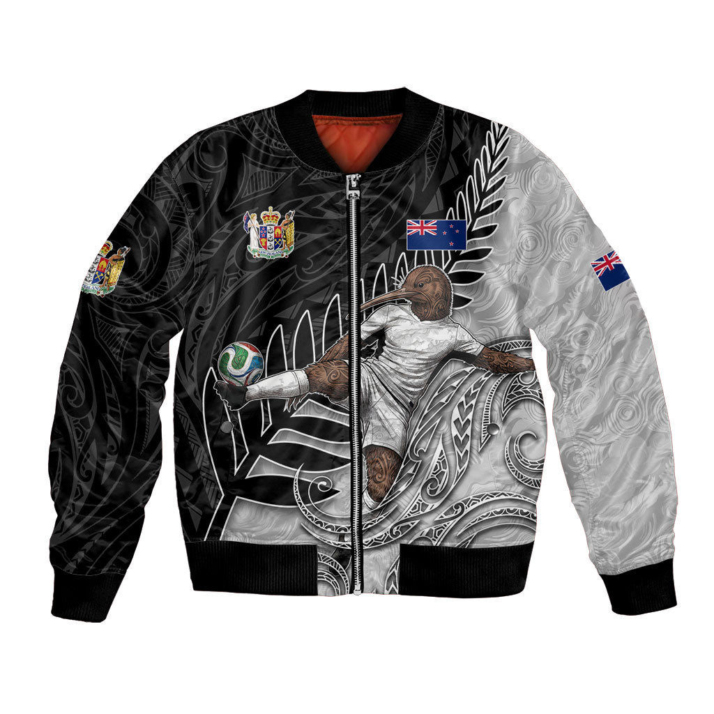 Personalized New Zealand Football Bomber Jacket Kiwi Mascot with Silver Fern - Maori Tribal Tattoo Art