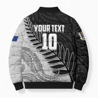 Personalized New Zealand Football Bomber Puffer Jacket Kiwi Mascot with Silver Fern - Maori Tribal Tattoo Art
