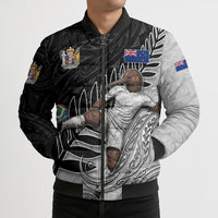Personalized New Zealand Football Bomber Puffer Jacket Kiwi Mascot with Silver Fern - Maori Tribal Tattoo Art