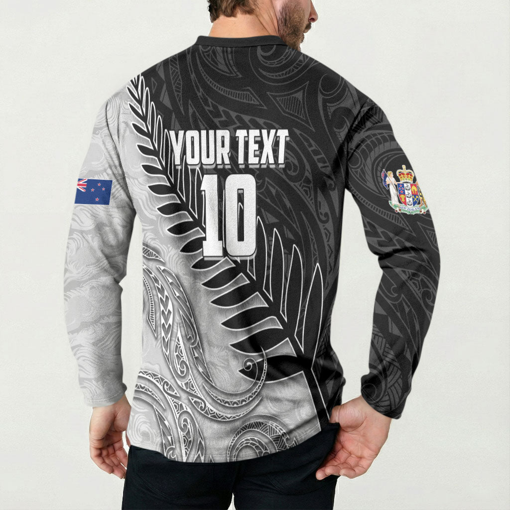 Personalized New Zealand Football Button Sweatshirt Kiwi Mascot with Silver Fern - Maori Tribal Tattoo Art